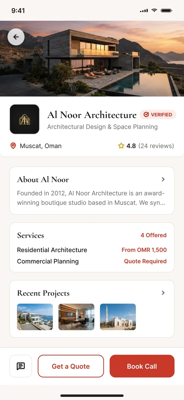 A business profile in the app