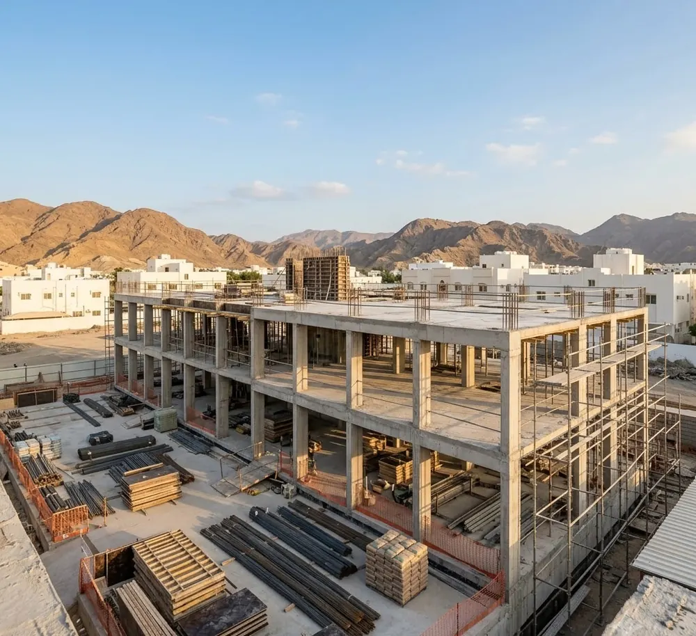 A concrete structural frame under construction