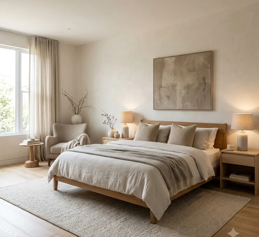 A styled bedroom interior
